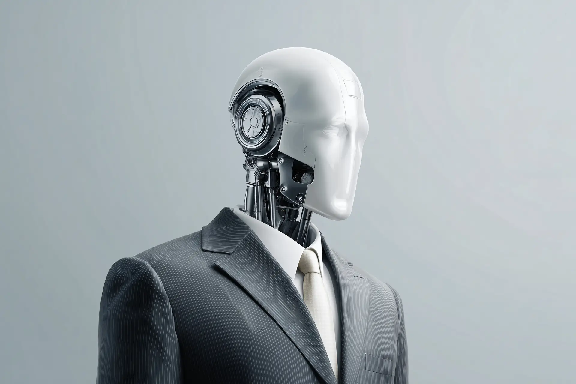 AI robot wearing business suit tailored to industry