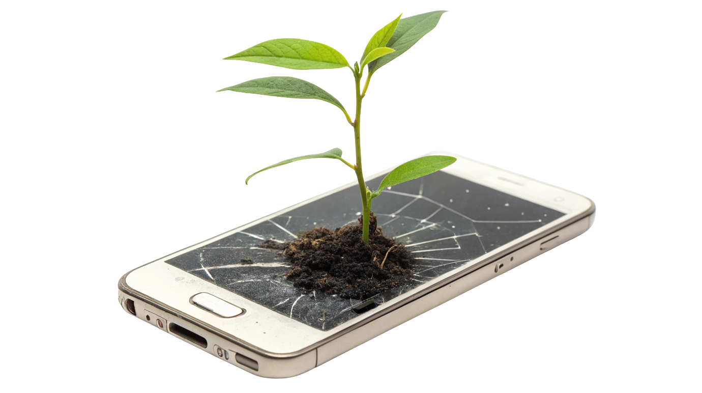 small plant growing out of a phone symbolizing digital transformation solutions